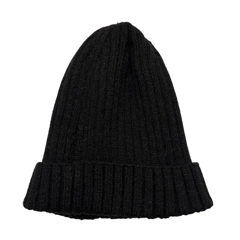 Steve Madden Black Ribbed Toboggan Beanie Hat with Logo